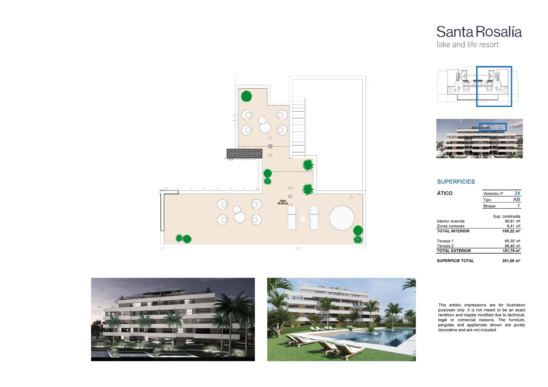 3 Bed, 2 Bath, ApartmentFor Sale, Santa Rosalia Lake And Life Resort, Murcia