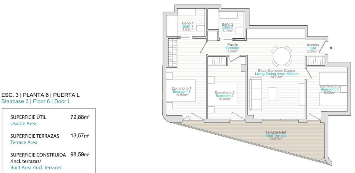 3 Bed, 2 Bath, ApartmentFor Sale, Villajoyosa, Costa Blanca