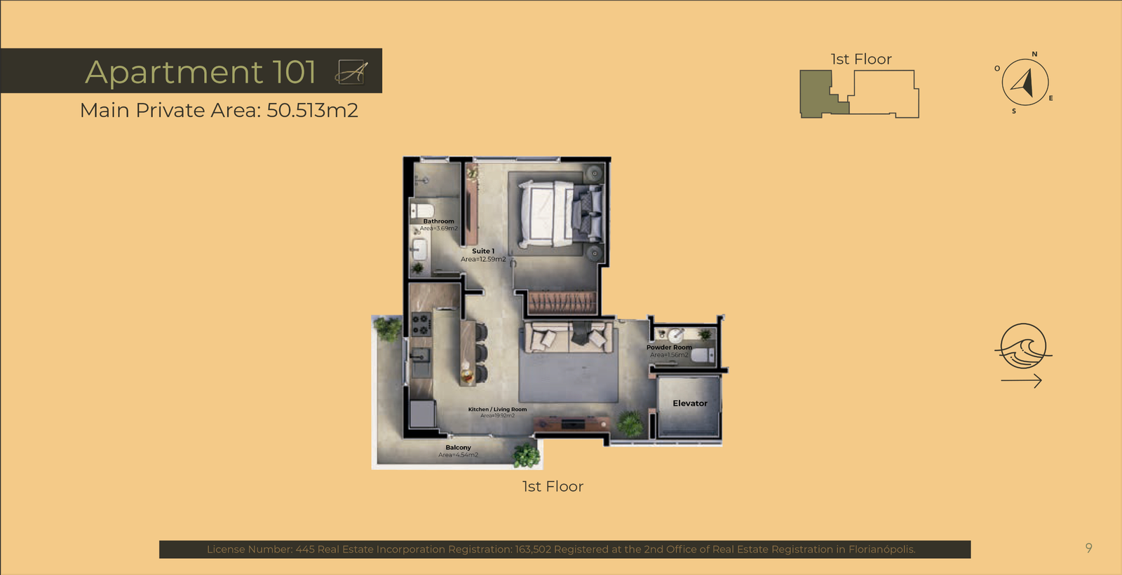 1 Bed, 1 Bath, ApartmentFor Sale, Jurerê, Santa Catarina, 88053-600