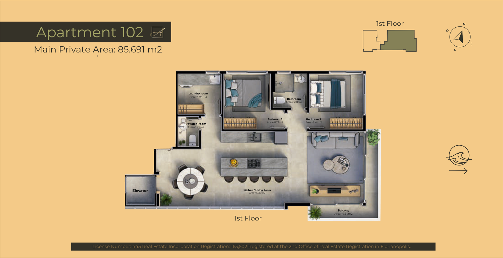 1 Bed, 1 Bath, ApartmentFor Sale, Jurerê, Santa Catarina, 88053-600