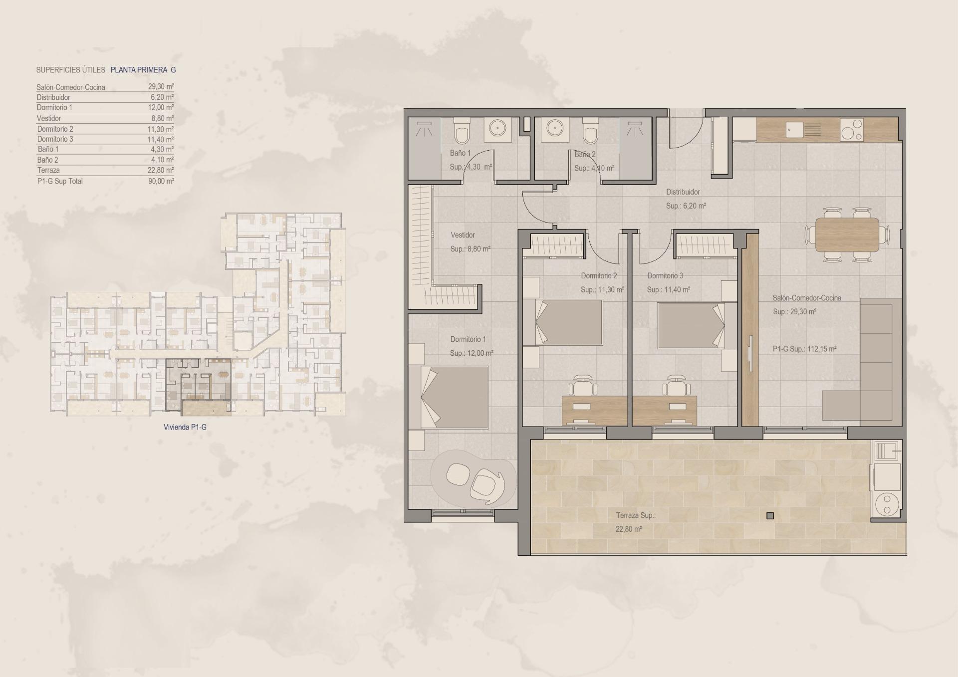 3 Bed, 2 Bath, ApartmentFor Sale, Torre Pacheco, Murcia