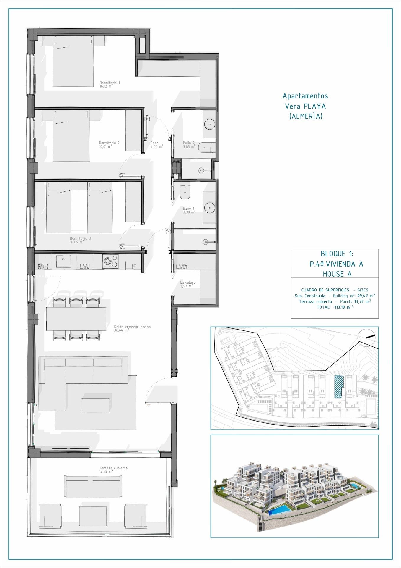 3 Bed, 2 Bath, ApartmentFor Sale, Vera, Almería