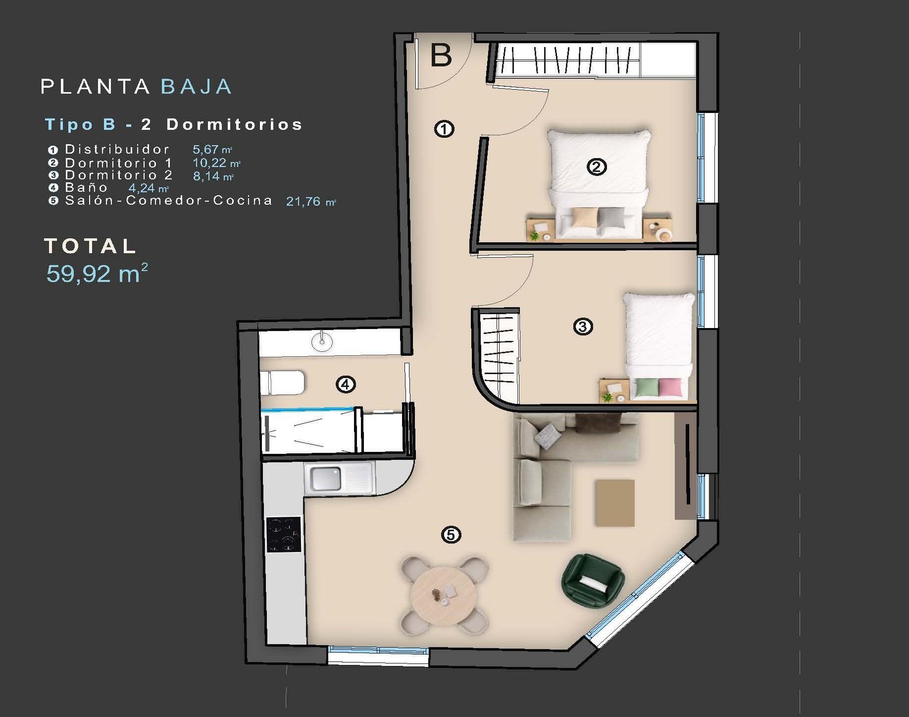 2 Bed, 1 Bath, ApartmentFor Sale, Torrevieja, Alicante
