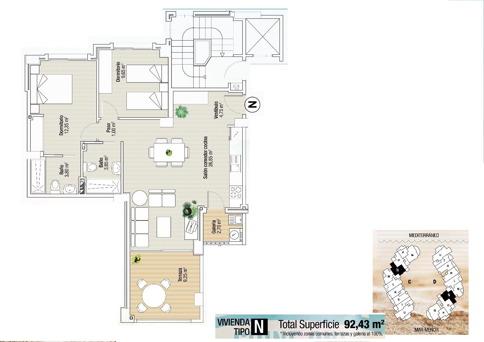 2 Bed, 2 Bath, ApartmentFor Sale, La Manga Del Mar Menor, Murcia