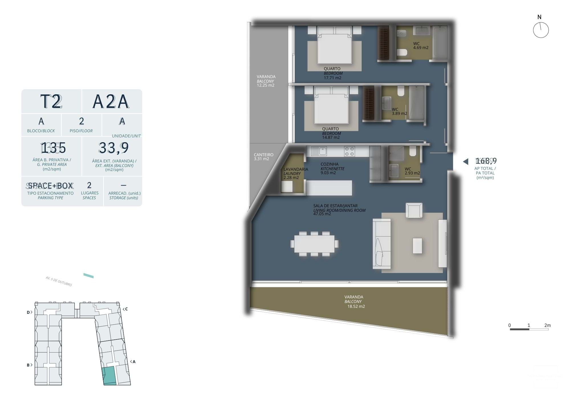 2 Bed, 3 Bath, ApartmentFor Sale, Olhão, Faro, 8700-408
