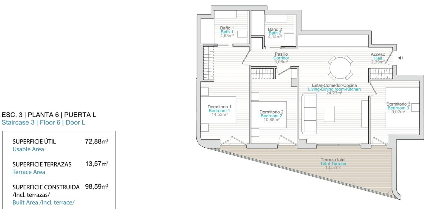 3 Bed, 2 Bath, ApartmentFor Sale, Villajoyosa, Alicante