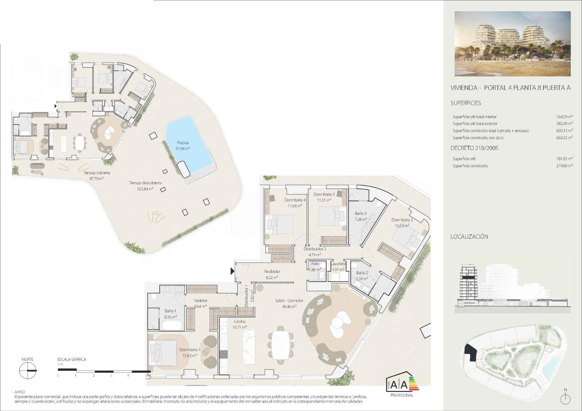 4 Bed, 3 Bath, ApartmentFor Sale, Malaga, Malaga