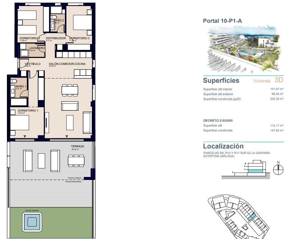 3 Bed, 2 Bath, ApartmentFor Sale, Estepona, Malaga