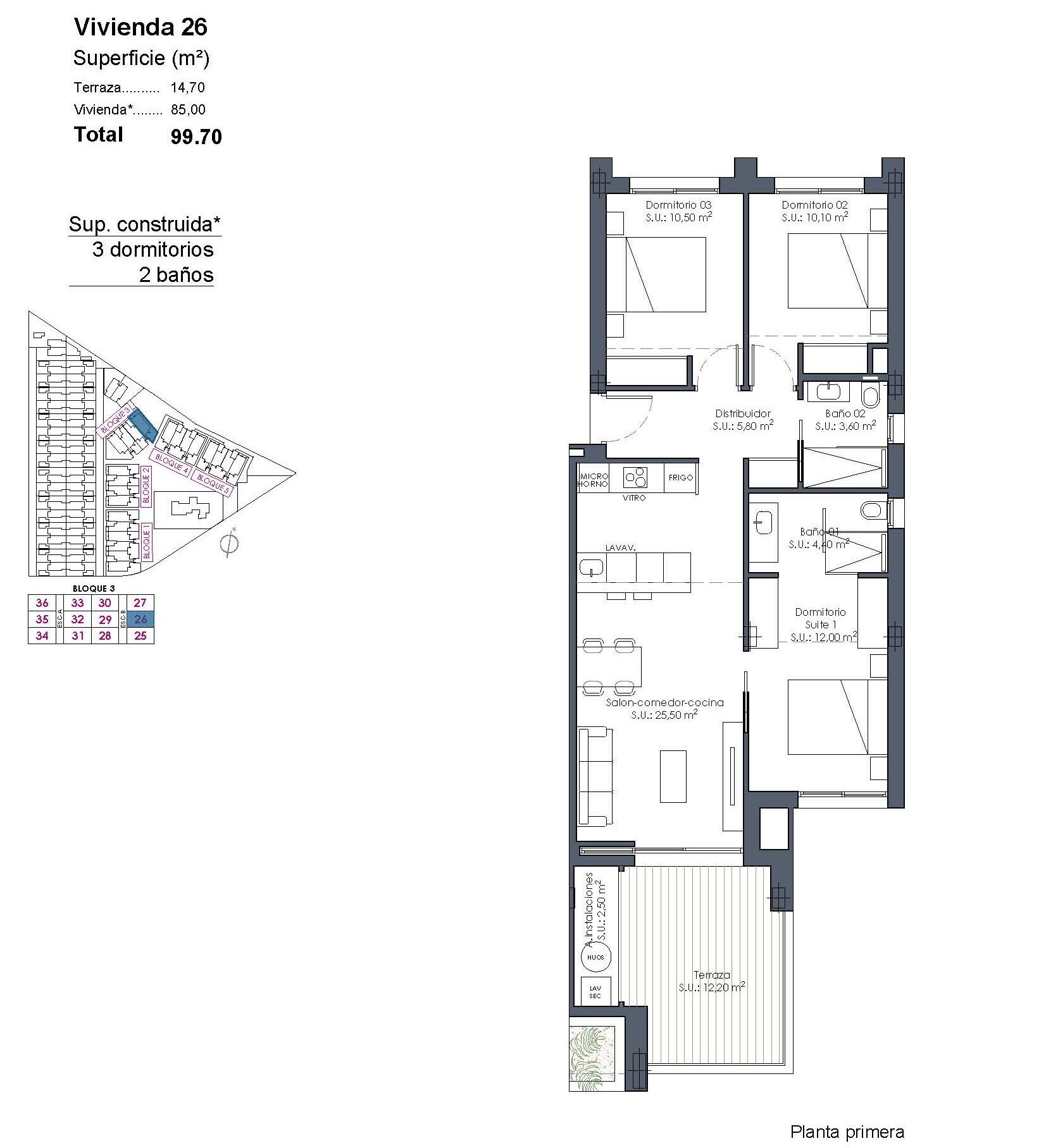 3 Bed, 2 Bath, ApartmentFor Sale, Los Alcazares, Murcia